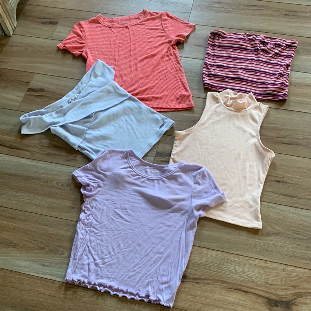American Eagle aerie Hollister 5 top bundle fun sz S XS M